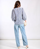 Animal Puff Sleeve Blouse Blue