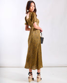 Animal brown Satin Sweetheart Neck midi Dress