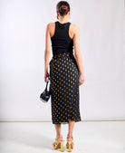 Black Foil Wrap Midi Skirt