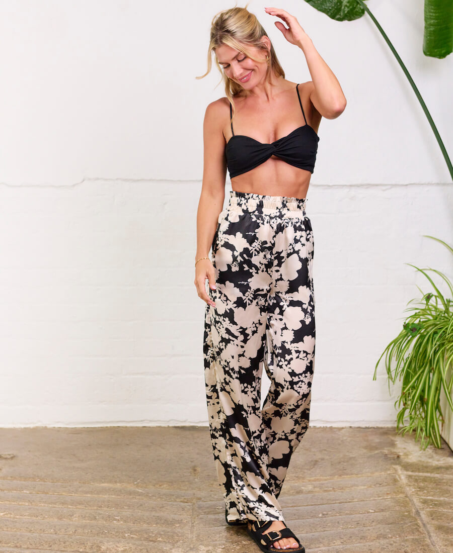 Black and Ivory Printed Wide Trousers Needs No Label