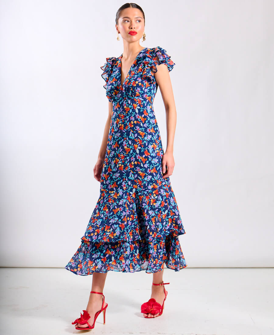 Blue Floral Occassion Dress