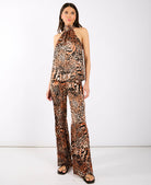 Brown Animal Print Wide Trousers