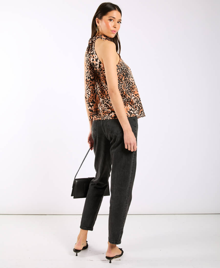 Brown Animal Printed Halter Neck Top back