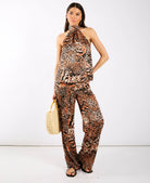 Brown Animal Printed Halter Neck Top set