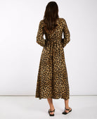 Brown Animal Printed Long Sleeve Midi Dress back