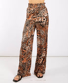 Brown Animal Print Wide Trousers