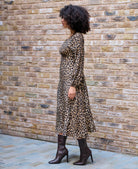 Brown Animal long sleeve midi dress