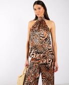 Brown Halter Neck Animal Printed Top