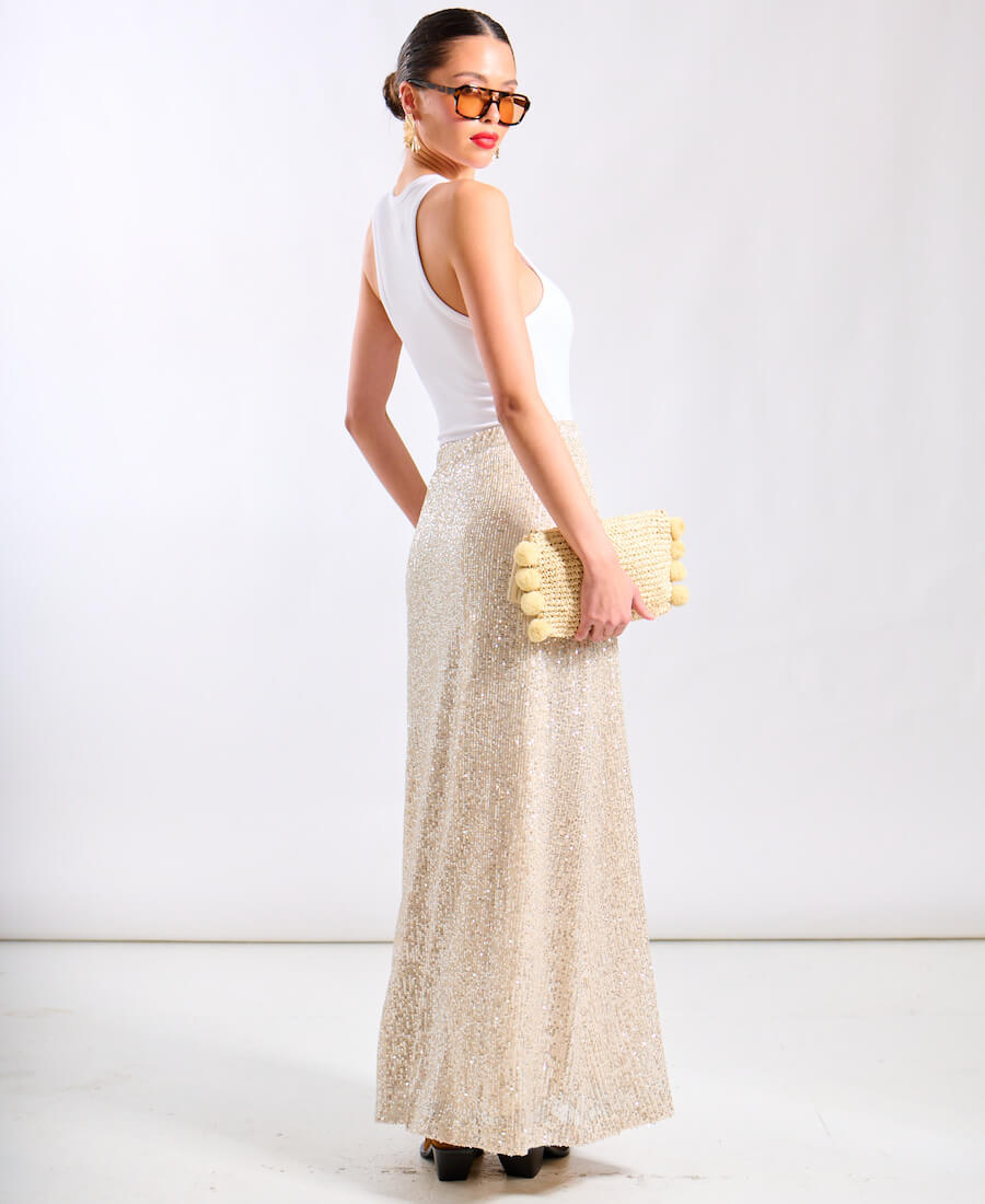 Cream Sequin Maxi Skirt