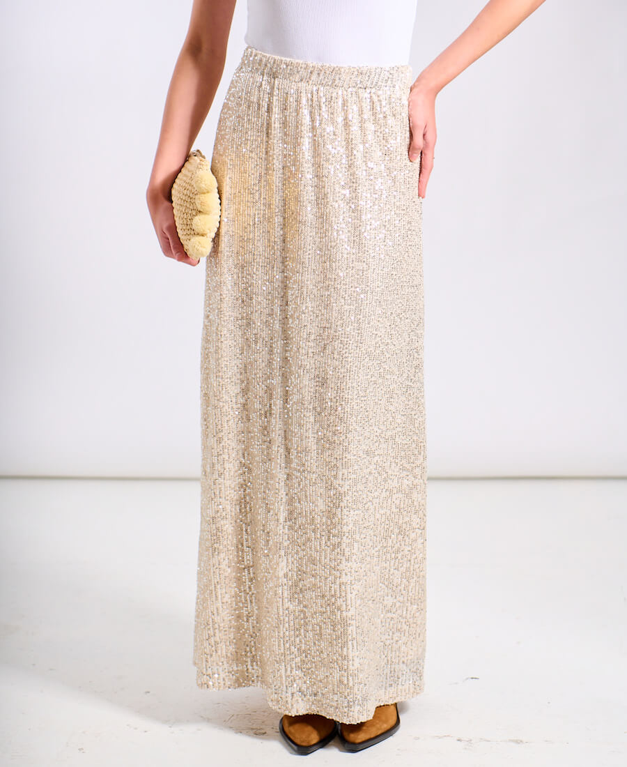 Cream Sequin Midaxi Skirt