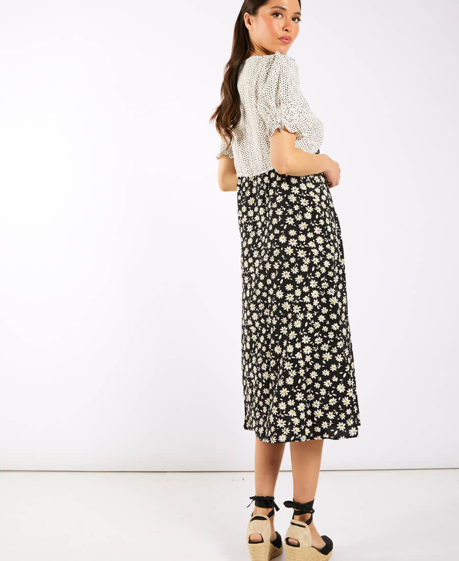 Daisy Spot Puff Sleeve Midi Dress back