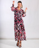 Floral Black Chiffon Maxi Dress