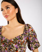 Floral Purple Sweetheart Neck Midi Dress