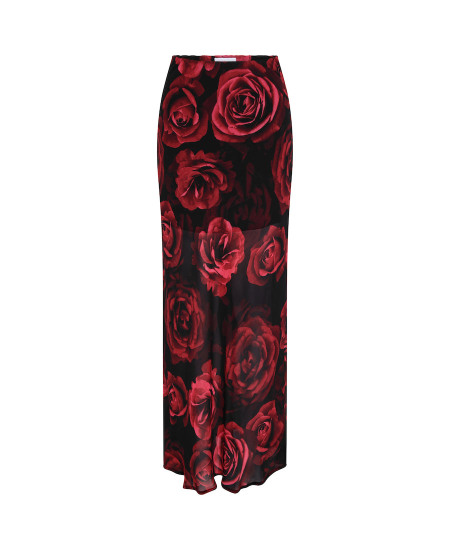 Floral Red Maxi Skirt