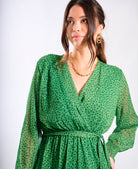 Green Animal Chiffon Maxi Dress