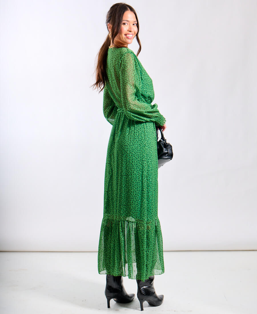 Green Animal Long Sleeve Maxi Dress