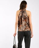 Brown Animal Printed Halter Neck Top back