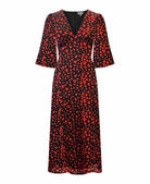 Heart Print Black Red Midi Dress