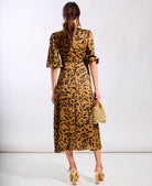 Leopard Brown Satin Midi Dress