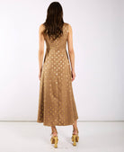 Light Brown Foil Satin Midi Dress back