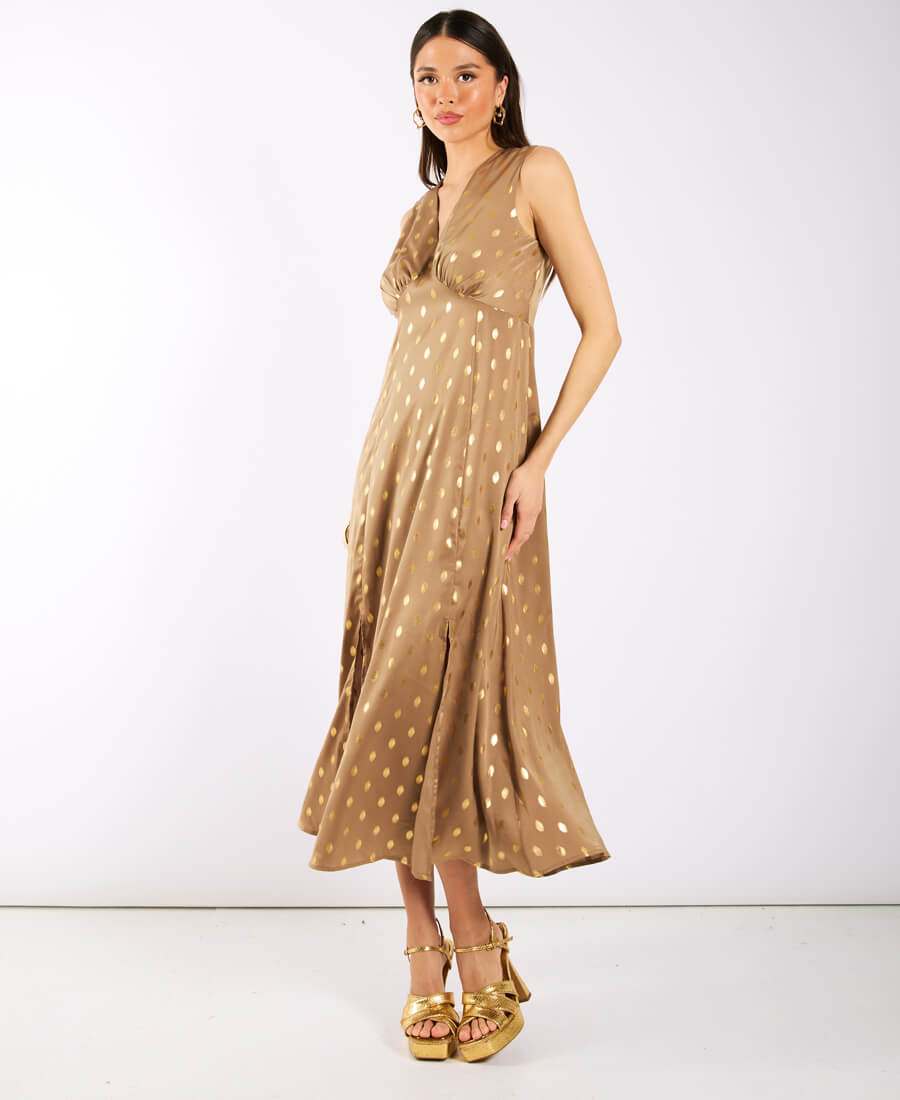 Light Brown Satin Midi Dress