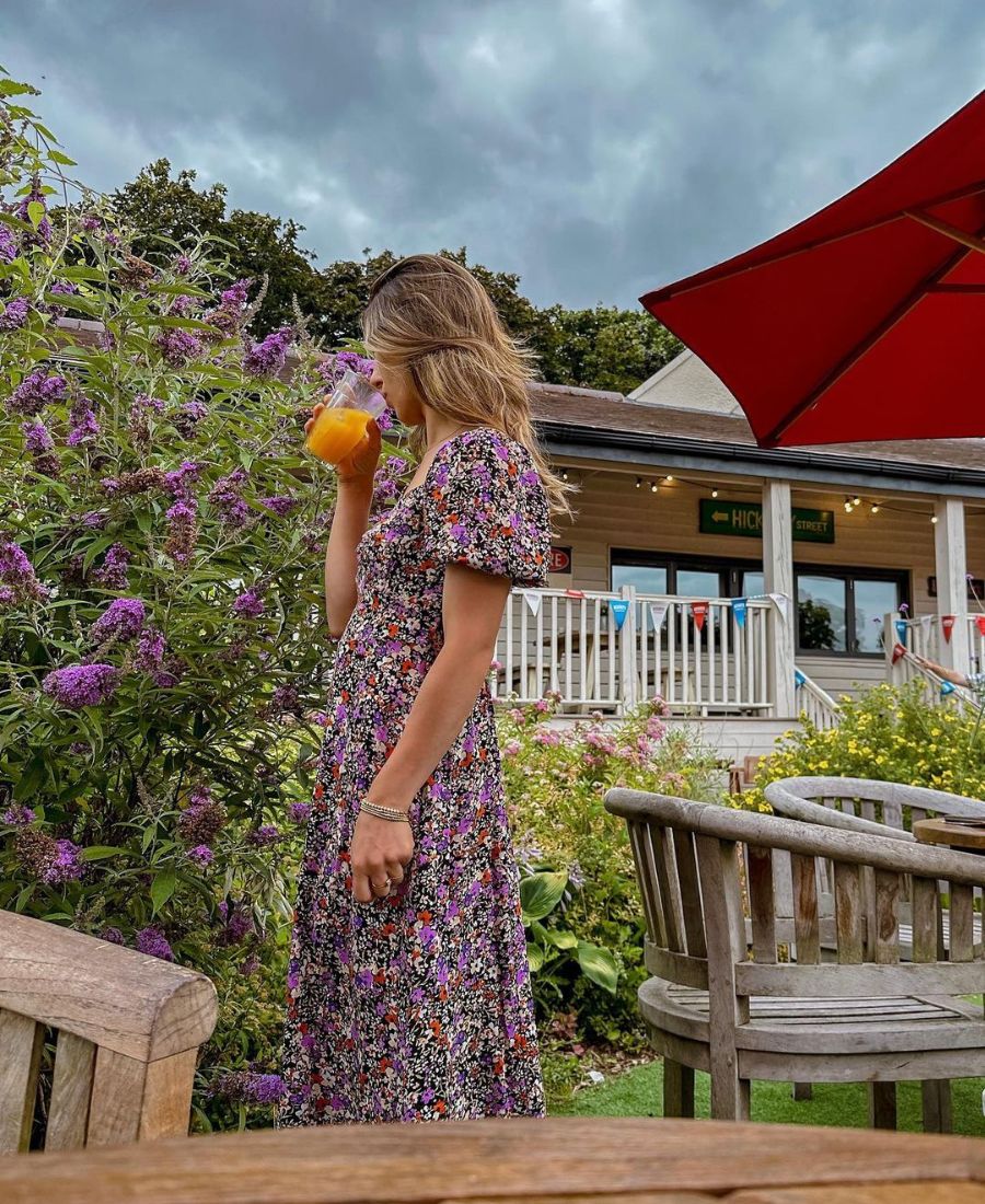 Floral Midi dress with puff sleeves