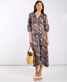 Multicoloured Floral Satin Midi Dress