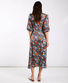 Multicoloured Floral Satin Midi Dress back