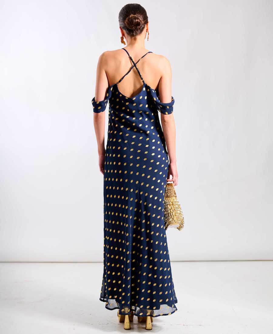 Navy Foil Maxi Dress