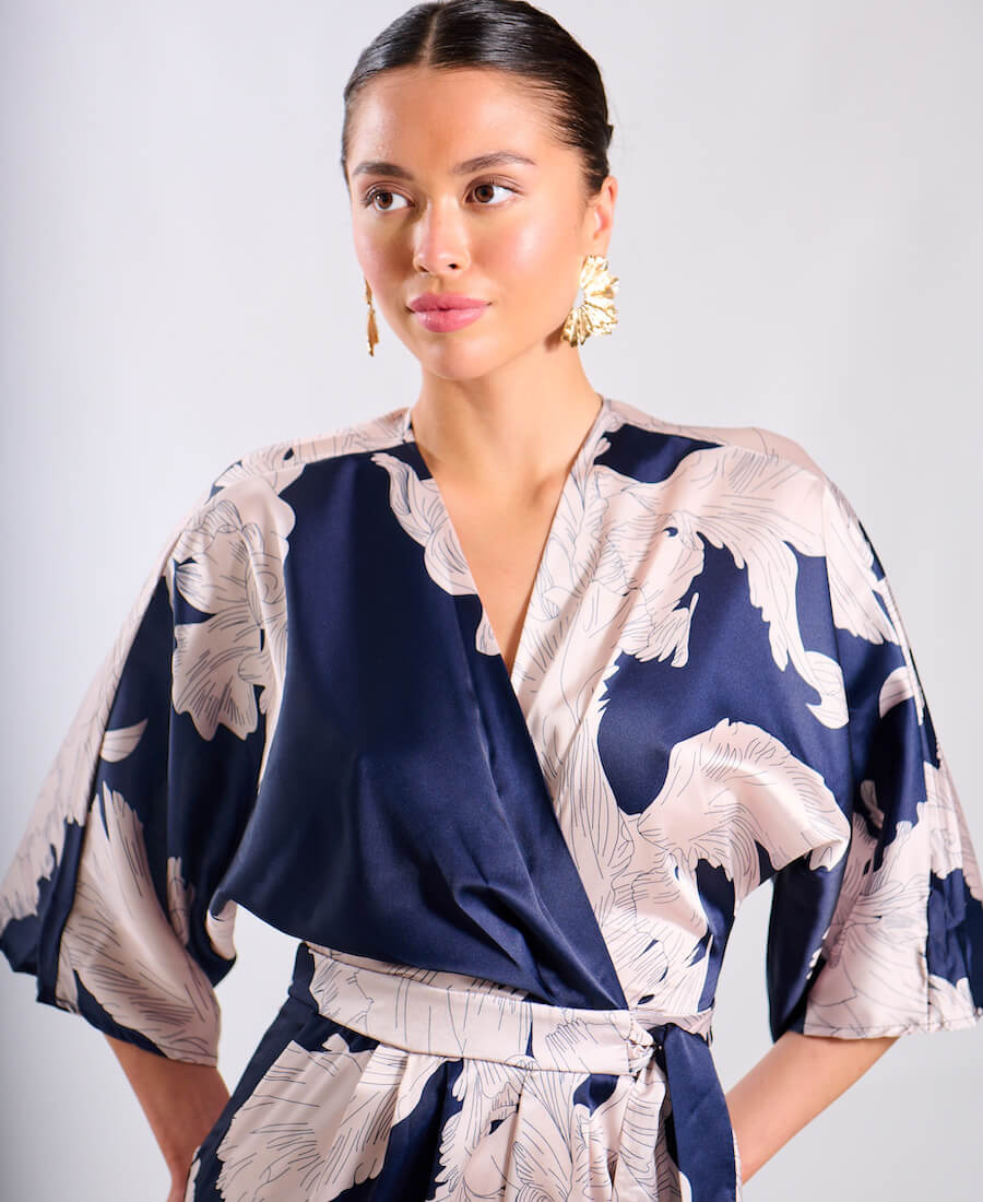 Navy Jumpsuit Kimono Sleeve