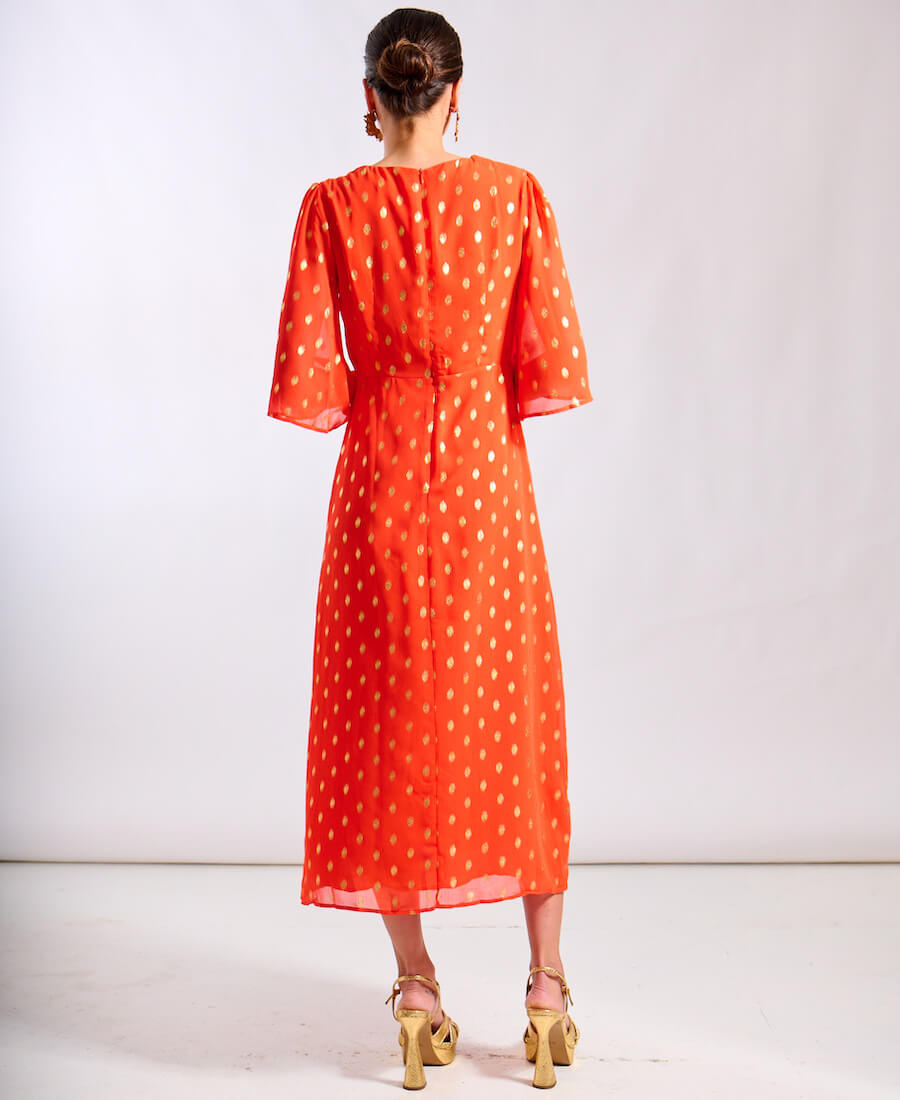 Orange Foil Midi Dress