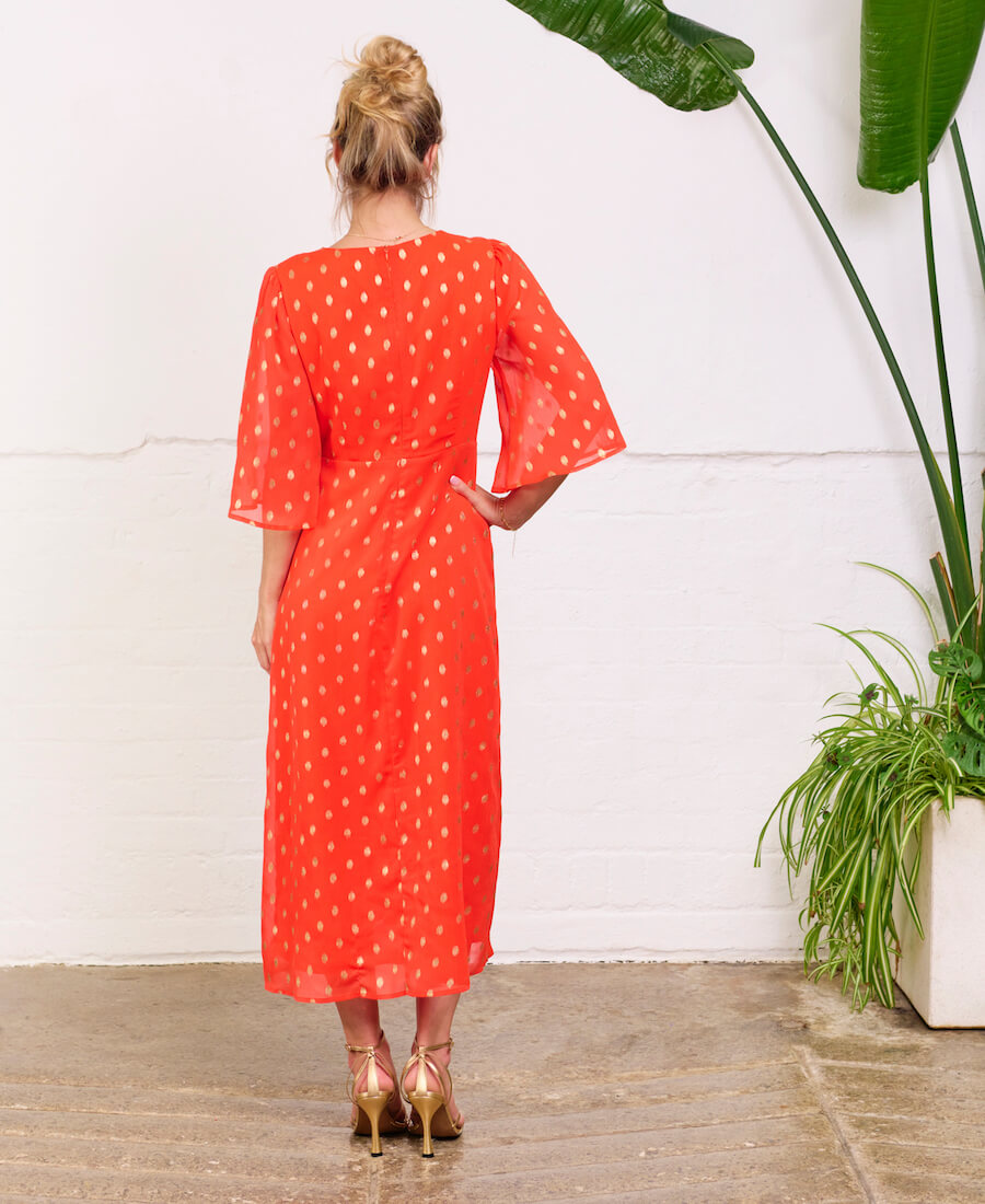 Orange Gold Spots midi dress