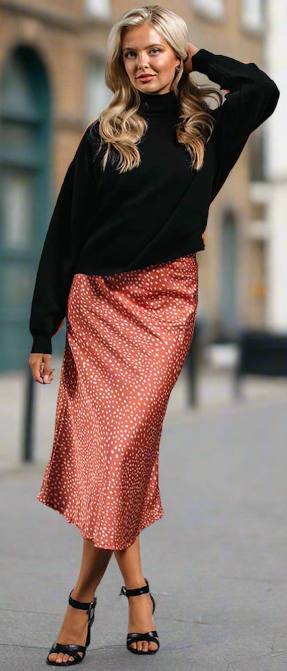 Pink Animal Satin Midi Skirt