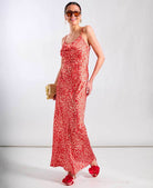 Red Animal Maxi Dress Cowl Neck