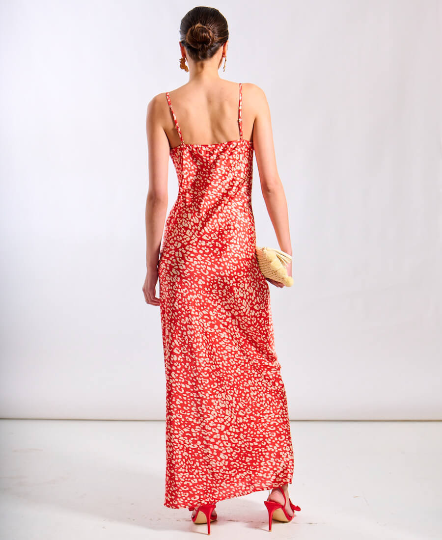 Red Animal Maxi Slip Dress