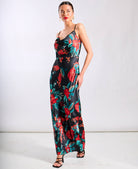 Red Floral Satin Maxi Dress