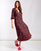 Red Heart Printed Midi Dress