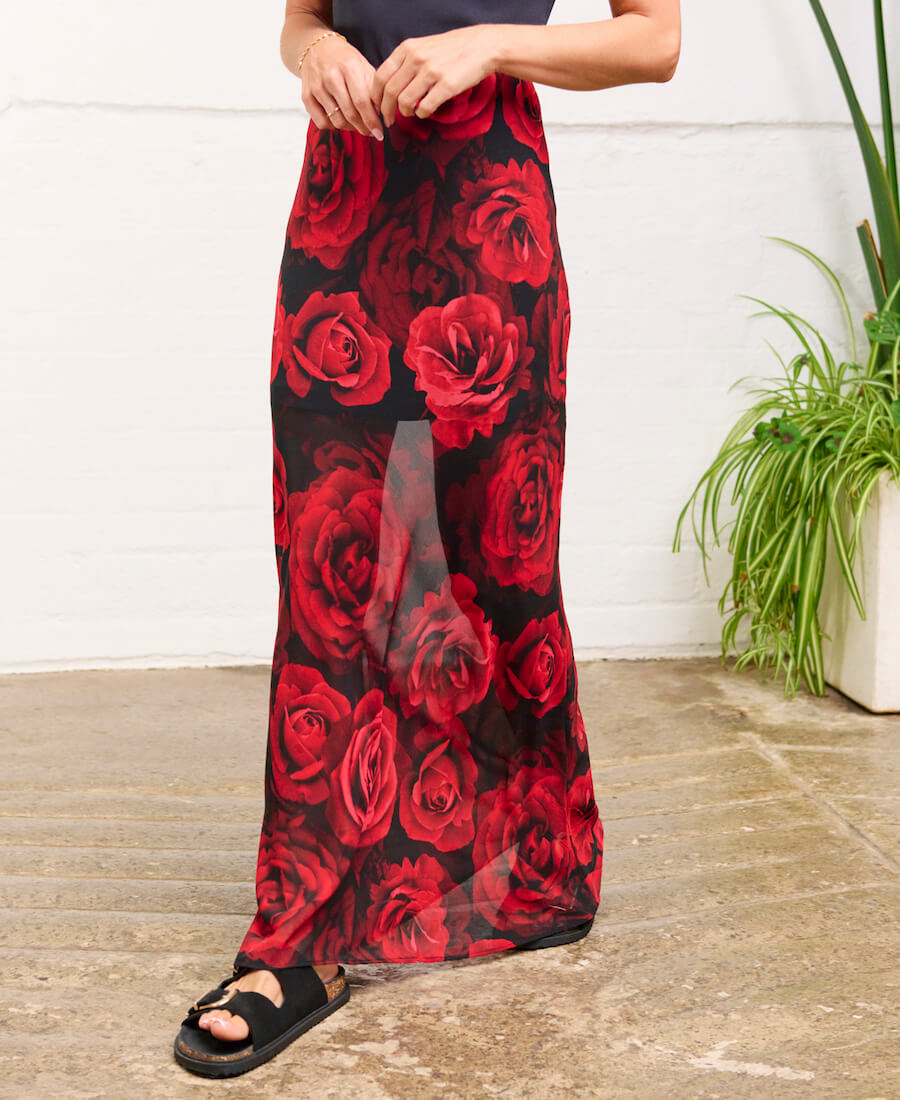 Black floral maxi skirt best sale