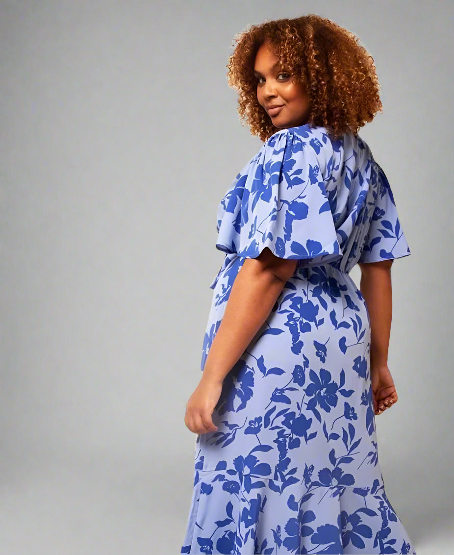 Blue Floral Wrap Midi Dress Needs No Label