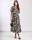 Zebra Animal Puff Sleeve Midi Dress