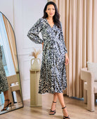 animal print long sleeve midi dress