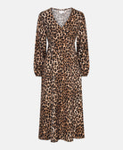 animal print long sleeve midi dress