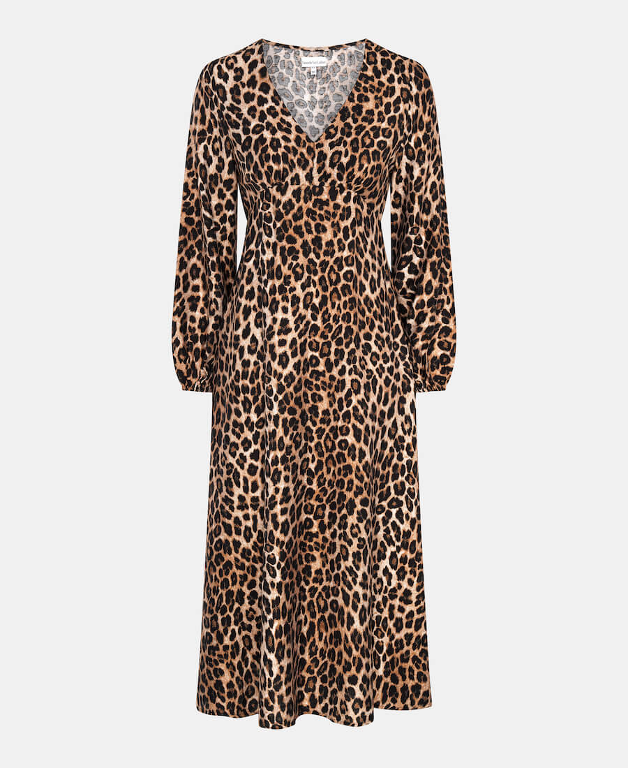 animal print long sleeve midi dress