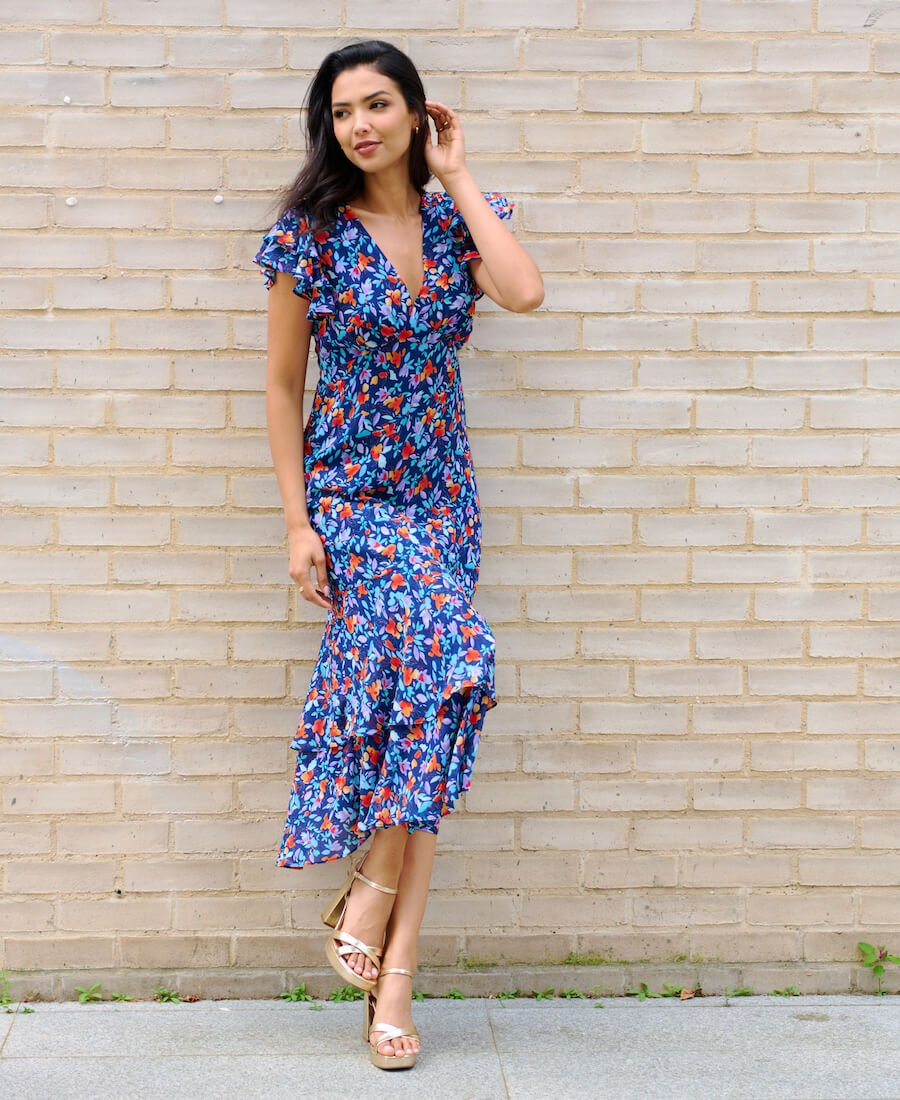 Blue red floral dress hotsell