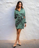 green mini wrap dress