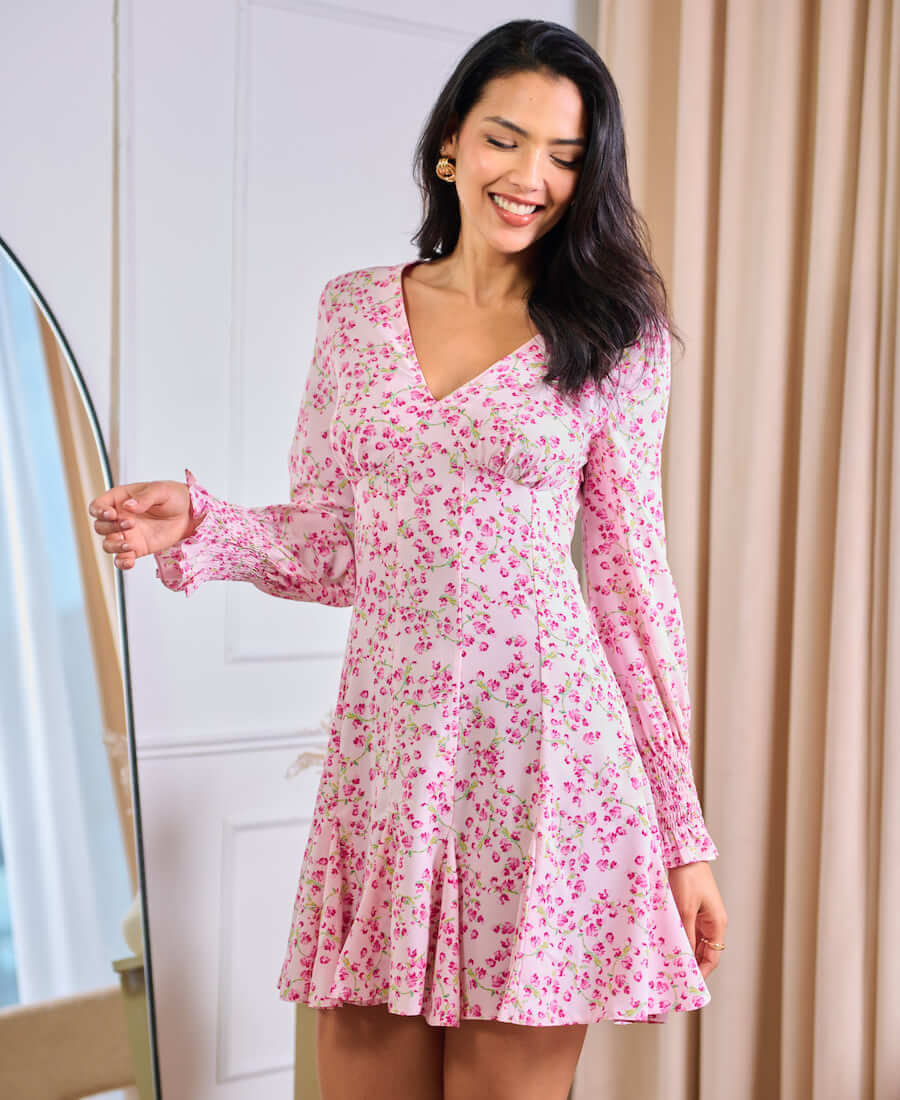 Long sleeve floral tea dress hotsell