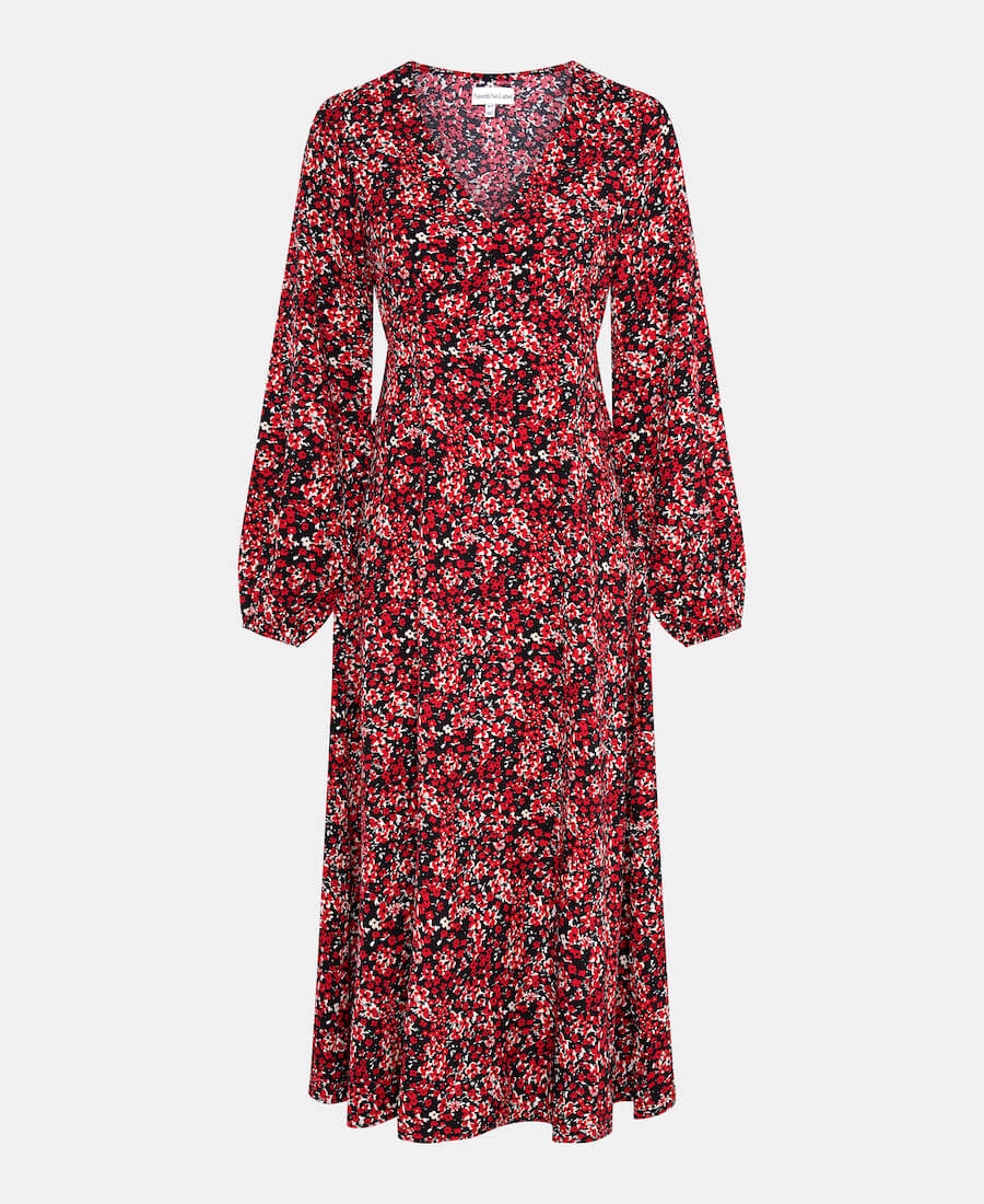 red floral print long sleeve dress