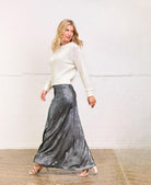 silver flowing party skirt maxi