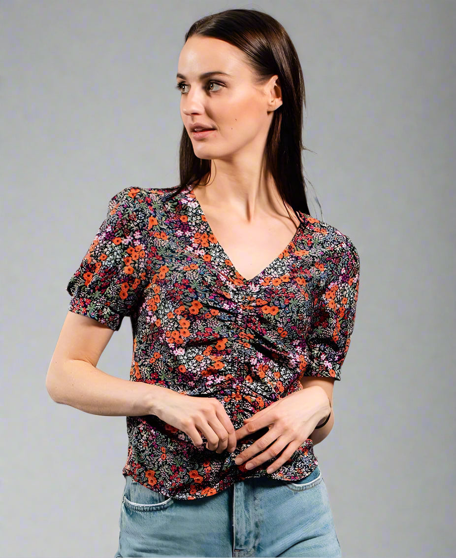 Ruched floral top on sale