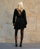 Black Crepe Belted Fit and Flare Dress mini